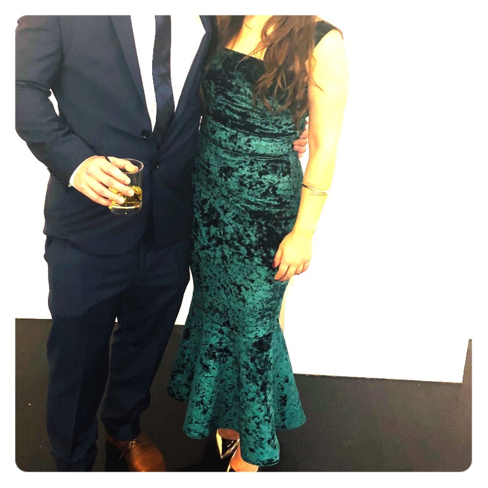 True Violet Green Velvet Dress